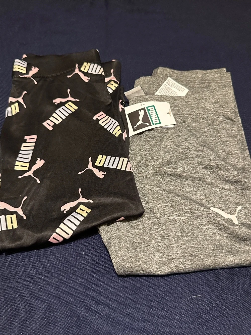 Puma Girls' Black Logo Print & Gray Legging Set - Puma Colors
